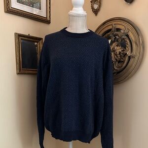 Men's Navy Crewneck Sweater Eclectic Grandpa Pattern Vintage